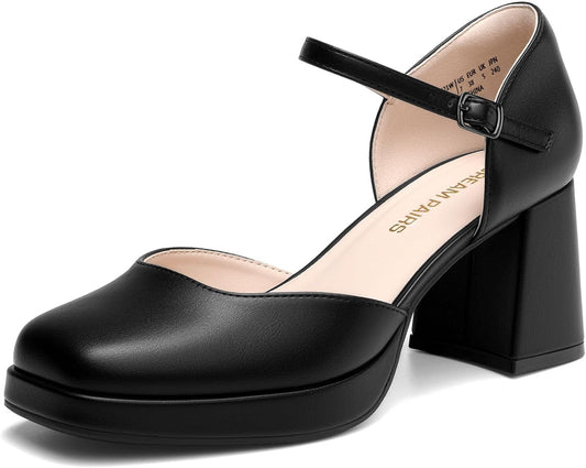 DREAM PAIRS Women's Chunky Platform Closed Toe Heels