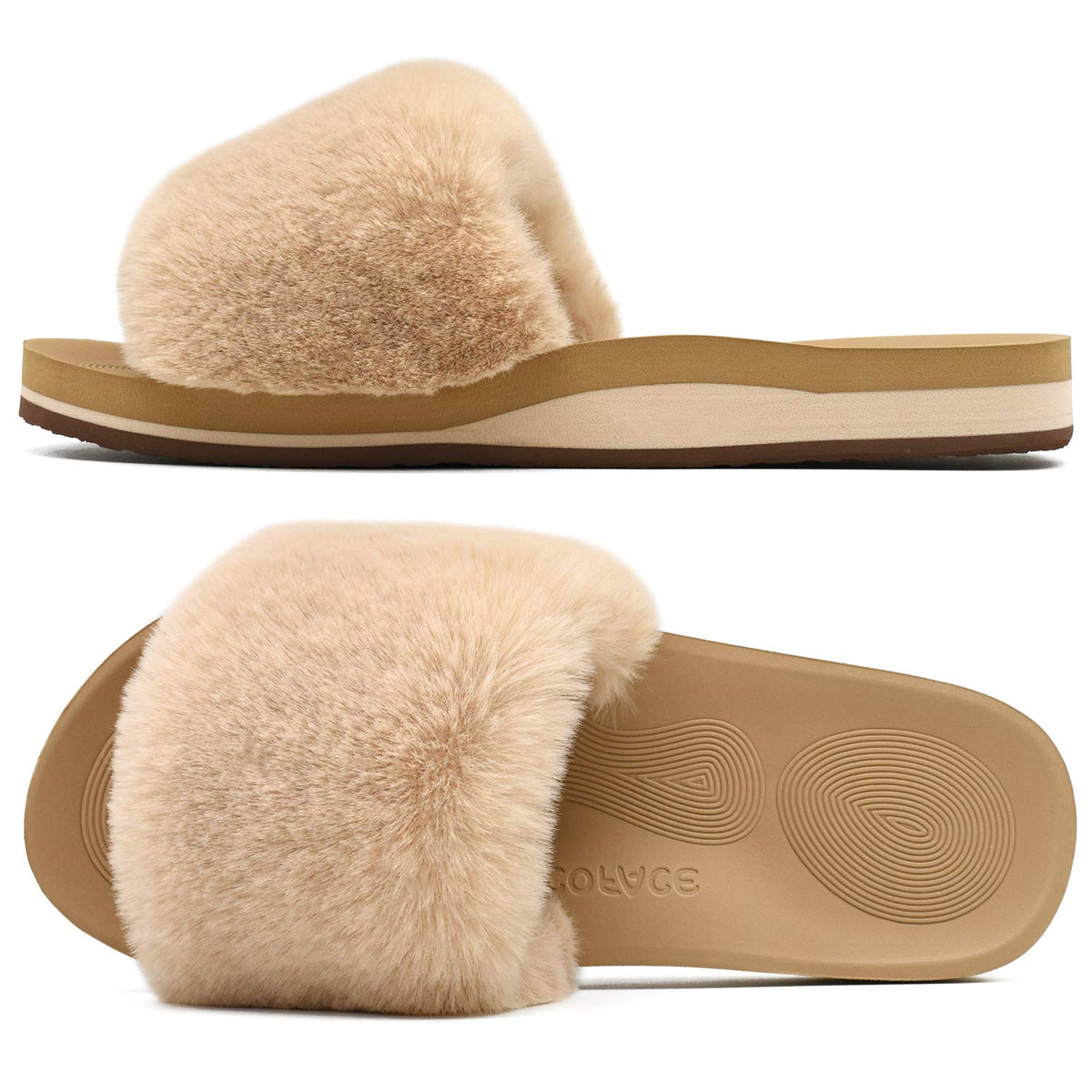 COFACE Womens Slippers with Arch Support Comfy Open Toe Fuzzy Woman House Shoes Plantar Fasciitis Orthotic Ladies Slippers Indoor