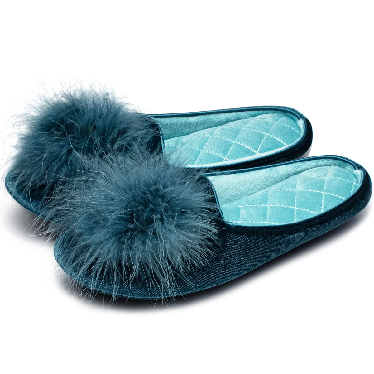 GRITHEIM Women's Fuzzy Pom Pom Velvet Memory Foam House Slippers Ladies Cozy Chenille Knit Bedroom Slippers Non-slip Sole Indoor Outdoor