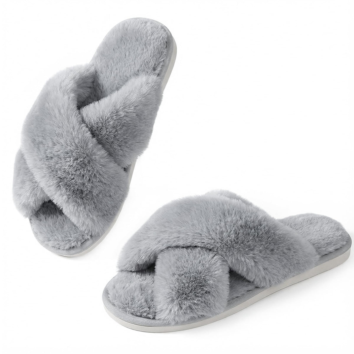 Ankis Memory Foam Fuzzy Slippers for Women,Open Toe House Shoes