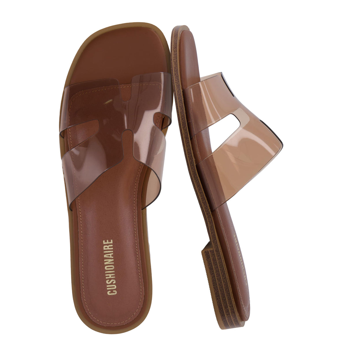 CUSHIONAIRE Voyage Cutout Strap Slides for Women, Slip On Summer Flats, Trendy Footwear, Memory Foam Vegan Leather Comfortable Vacation Style Sandals