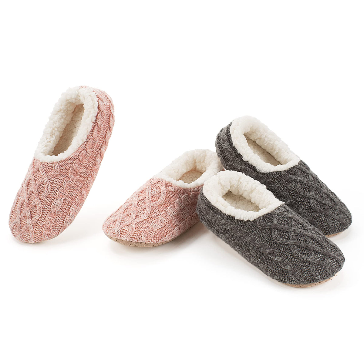 cosyone1997 Womens 2-Pair Knit Slippers Non Slip Slipper Socks