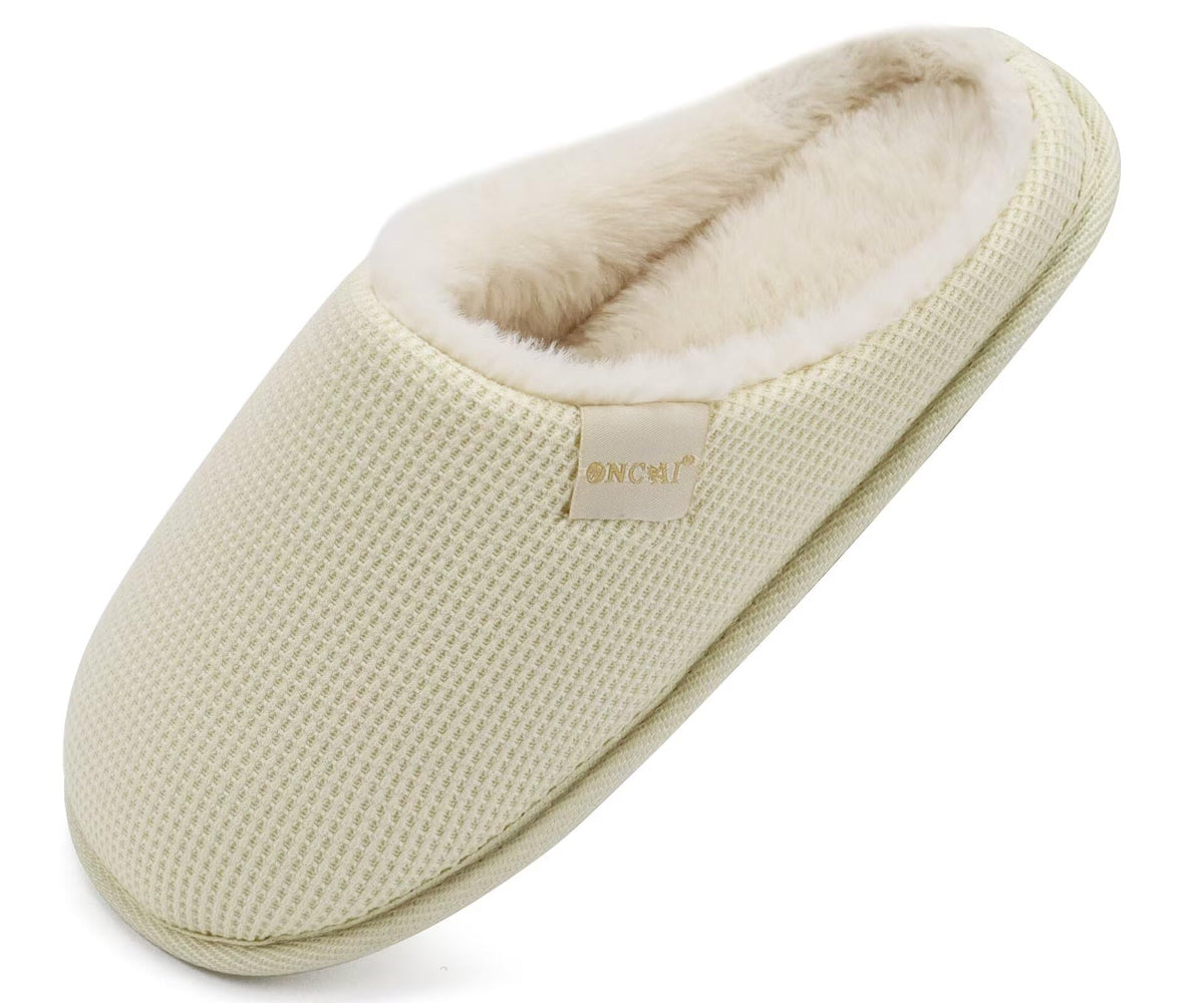 ONCAI Women's House Slippers, Cushion Memory Foam Waffle Upper Home Comfortable Warm Winter Cozy Soft Lightweight Indoor Best House Shoes Non-slip Rubber Sole US Size 5-11