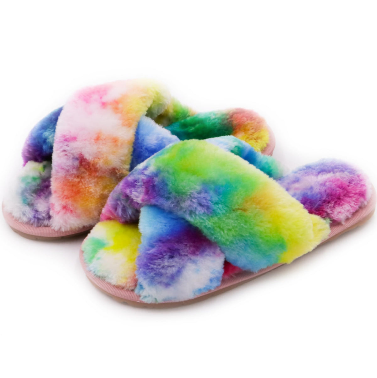 Crazy Lady Womens Fuzzy House Slippers Cross Band Memory Foam Sandals
