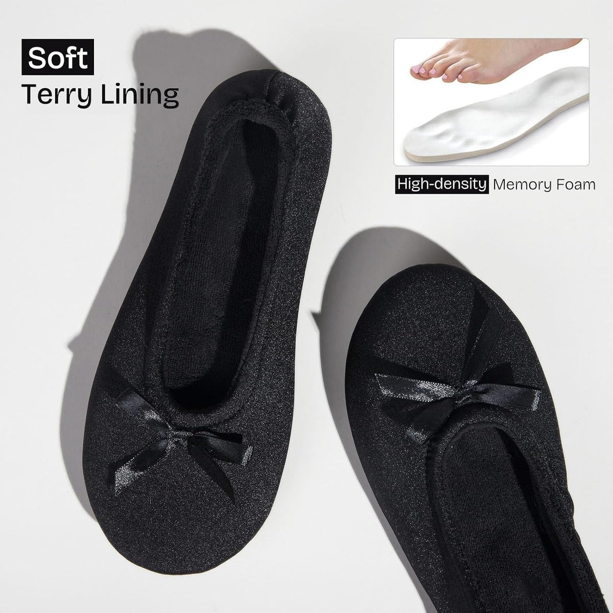 EverFoams Women's Satin Ballerina Slippers Memory Foam House Indoor Shoes