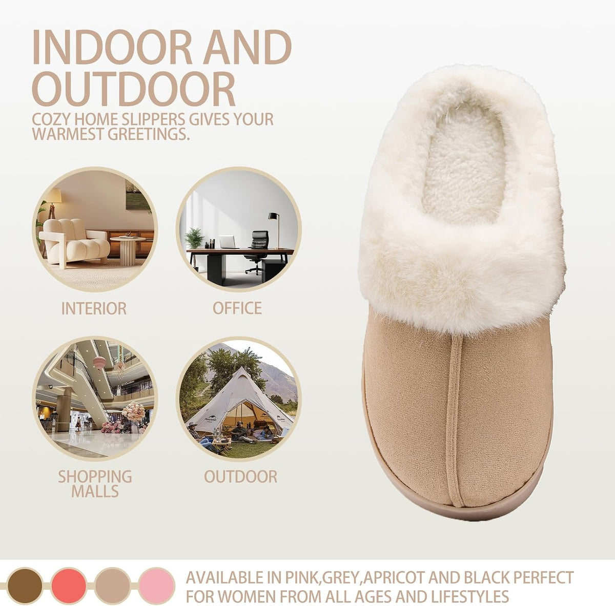 Women's Fuzzy Memory Foam Slippers Comfy Soft Winter Slip On House Slippers Bedroom Shoes with Warm Plush Lining and Indoor Outdoor Soles