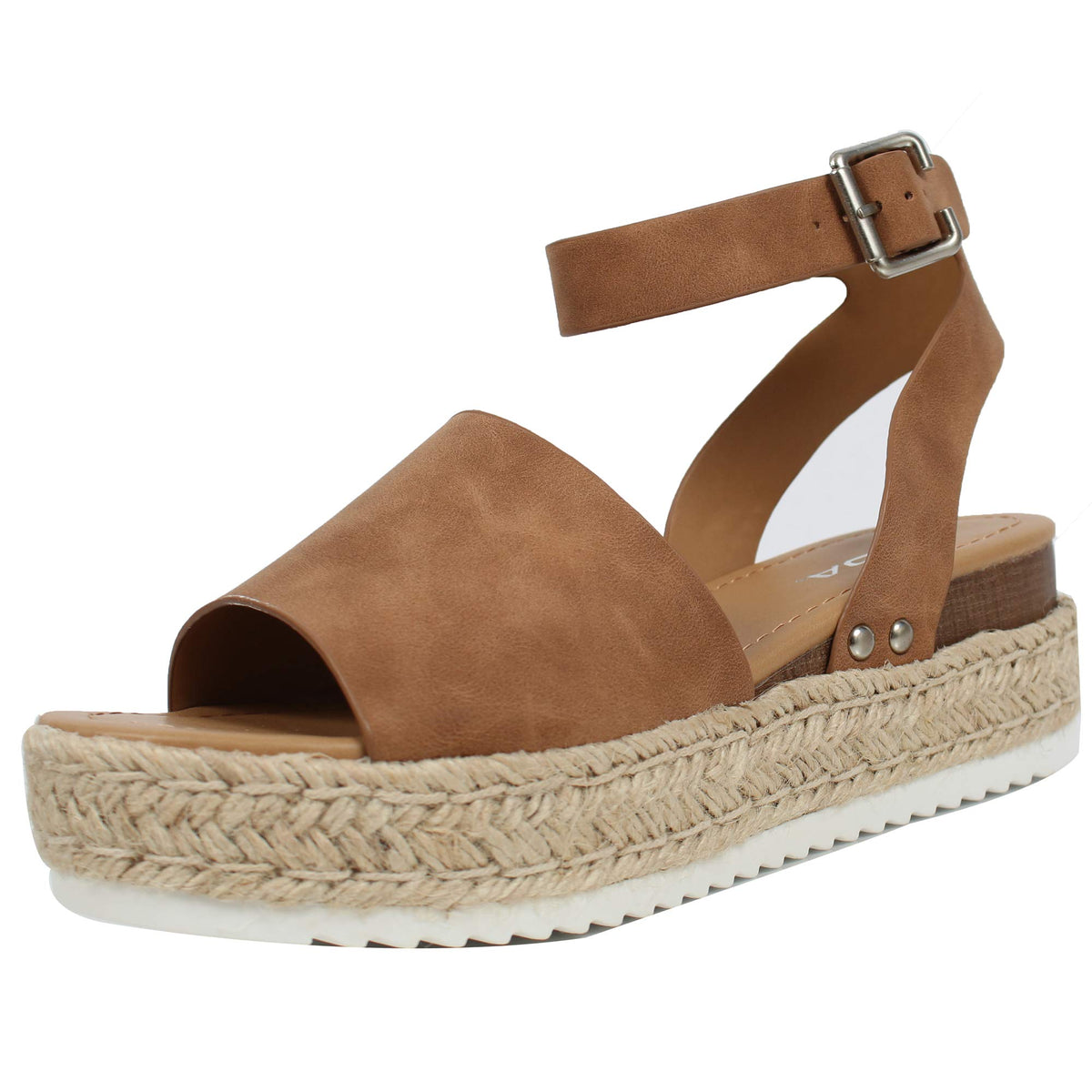 Soda Topic Open Toe Buckle Ankle Strap Espadrilles Flatform Wedge Casual Sandal