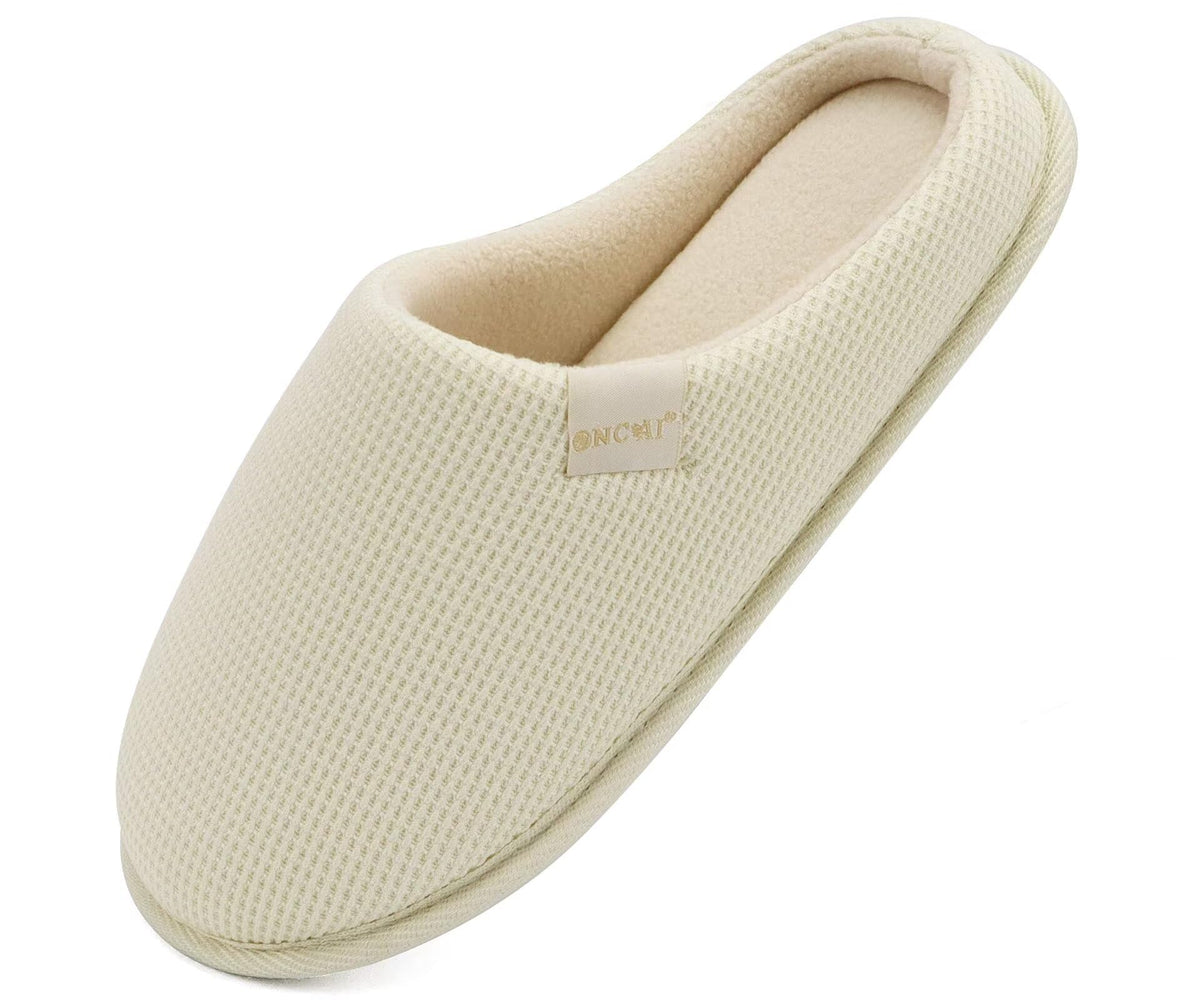 ONCAI Women's House Slippers, Cushion Memory Foam Waffle Upper Home Comfortable Warm Winter Cozy Soft Lightweight Indoor Best House Shoes Non-slip Rubber Sole US Size 5-11