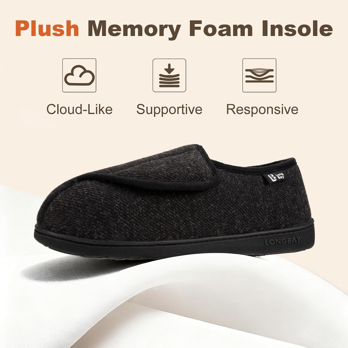 LongBay Womens Adjustable Slippers Memory Foam Cozy Wide Diabetic House Shoes Edema Orthopedic Neuropathy Indoor Outdoor