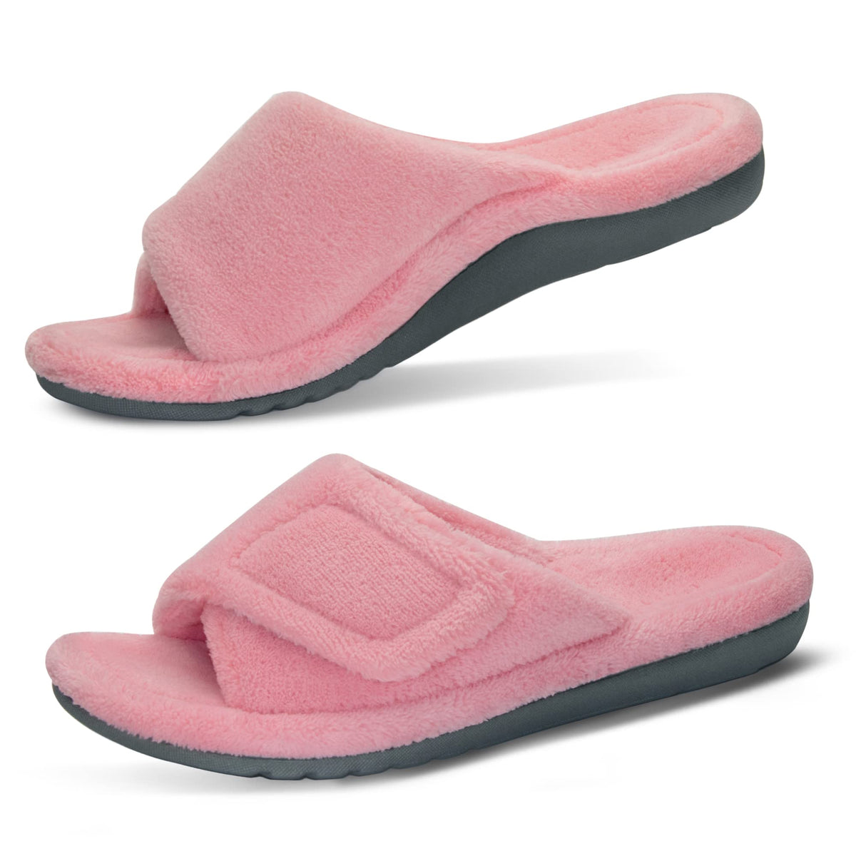 GRITHEIM Women's Orthotic Arch Support Slippers Fuzzy Adjustable Orthopedic Slippers for Plantar Fasciitis Furry Slide for Ladies