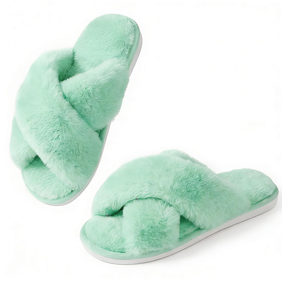 Ankis Memory Foam Fuzzy Slippers for Women,Open Toe House Shoes