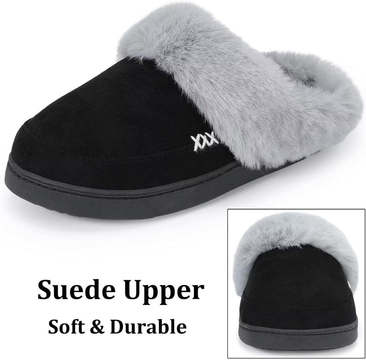 NineCiFun Women's and Men's Memory Foam House Slippers, Faux Fur Lined Indoor Fuzzy Slippers with No-slip Sole, Slip on Suede Home Shoes, Warm Winter Gift for Women & Men