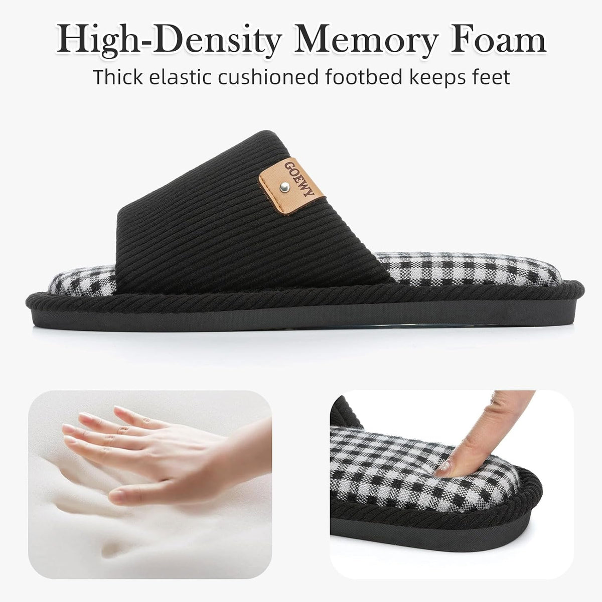 GOEWY Open Toe Corduroy Slippers for Women Memory Foam Casual House Shoes