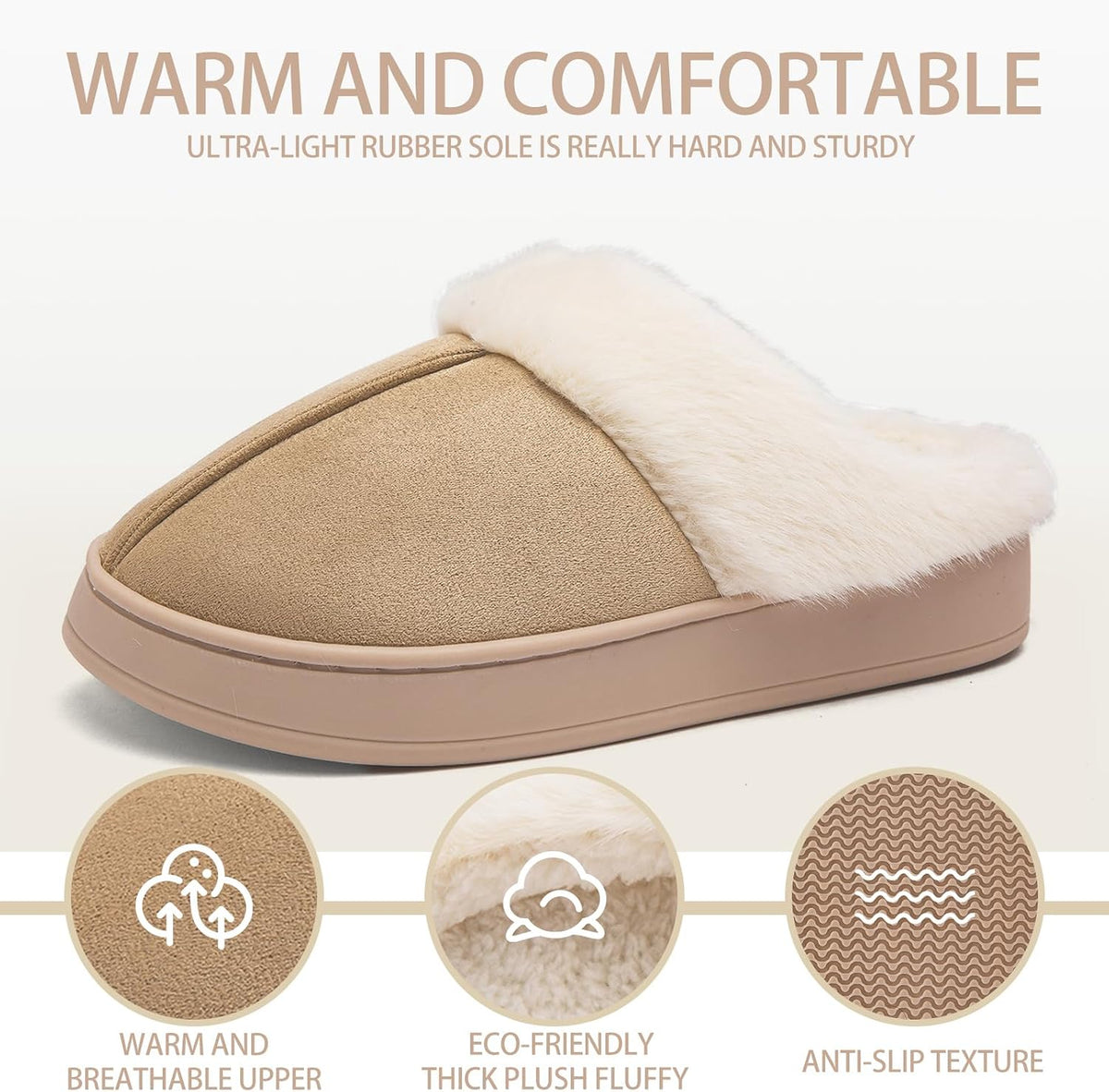 Women's Fuzzy Memory Foam Slippers Comfy Soft Winter Slip On House Slippers Bedroom Shoes with Warm Plush Lining and Indoor Outdoor Soles