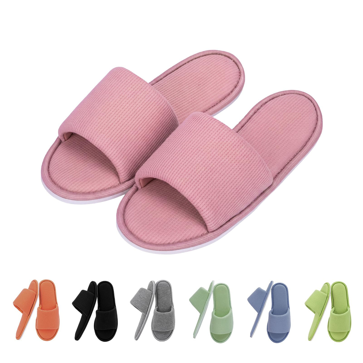 Women's Open Toe House Slippers Breathable Waffle Fabric Memory Foam