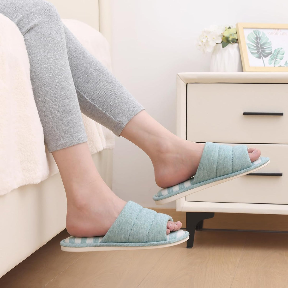 shevalues Open Toe House Slippers for Women Men Memory Foam Bedroom Shoes