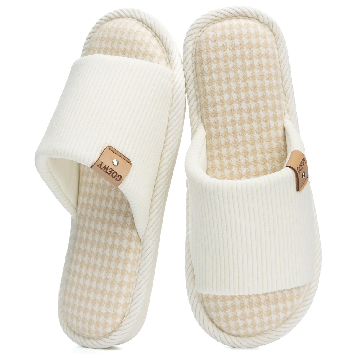 GOEWY Open Toe Corduroy Slippers for Women Memory Foam Casual House Shoes