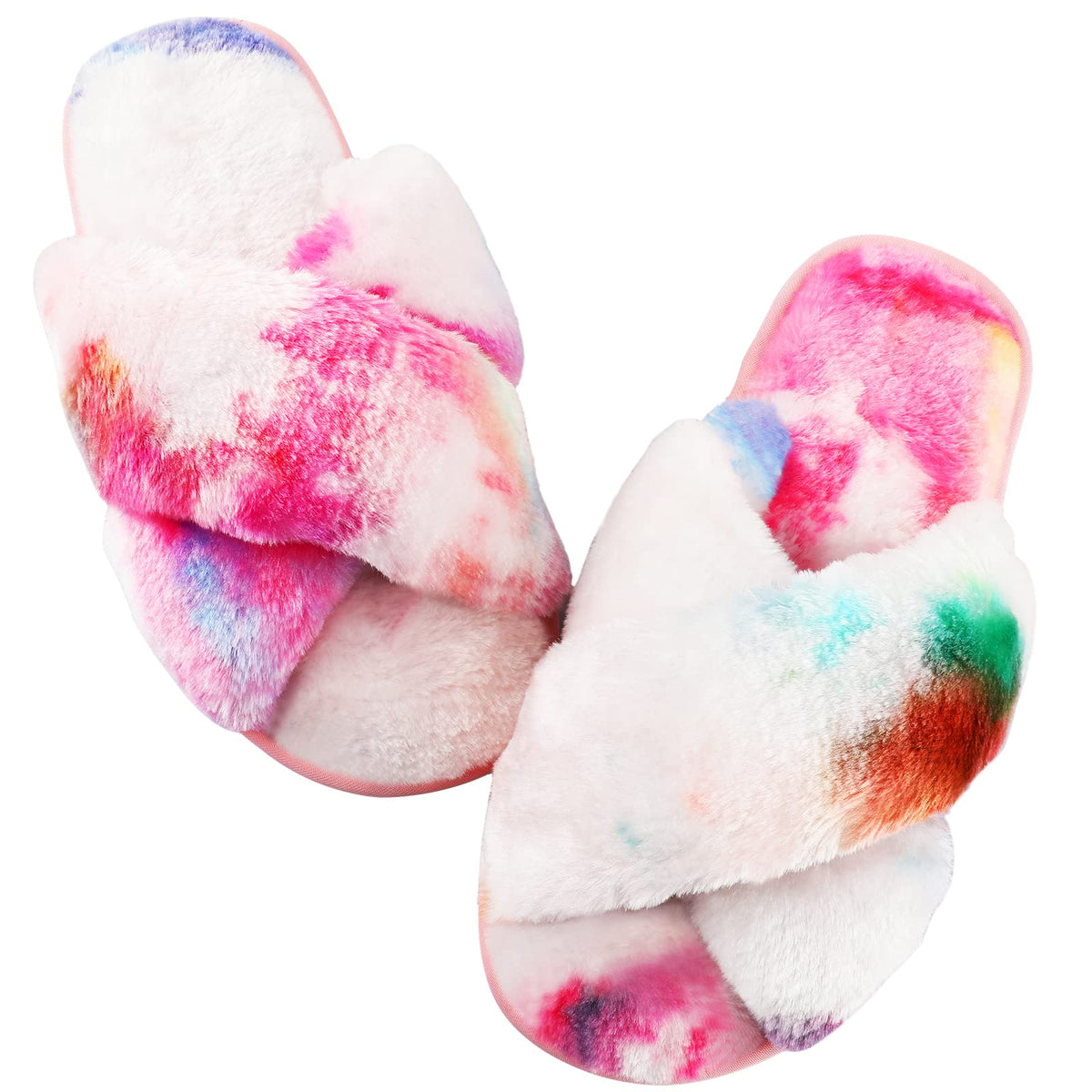 Ankis Memory Foam Fuzzy Slippers for Women,Open Toe House Shoes