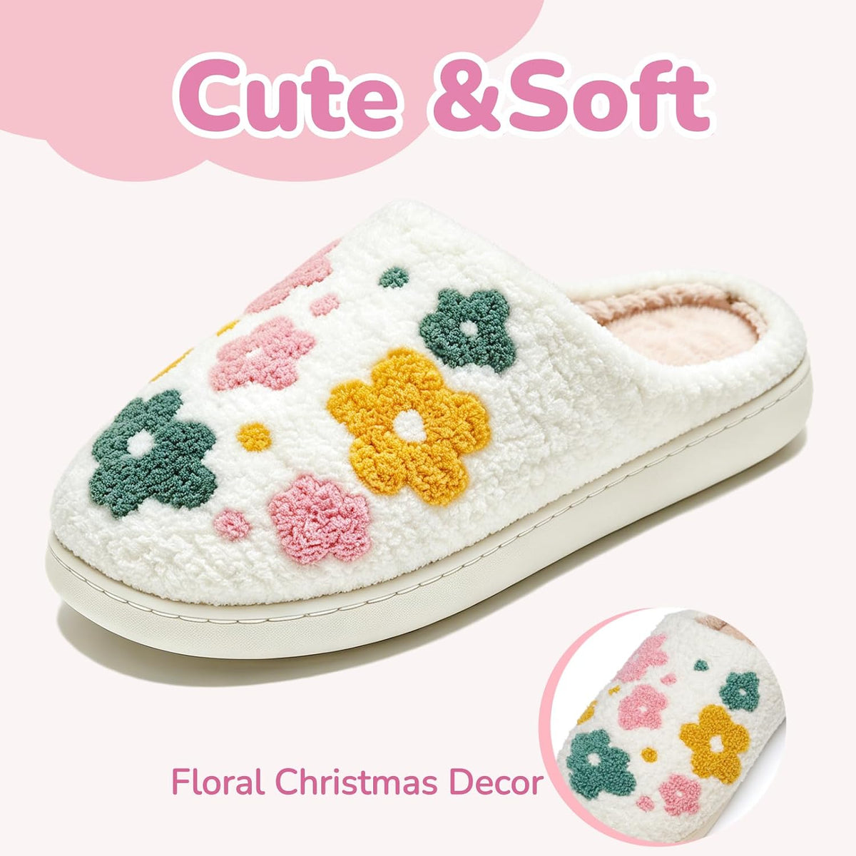 Cute Fuzzy Slippers for Women Men Memory Foam House Shoes indoor outdoor
