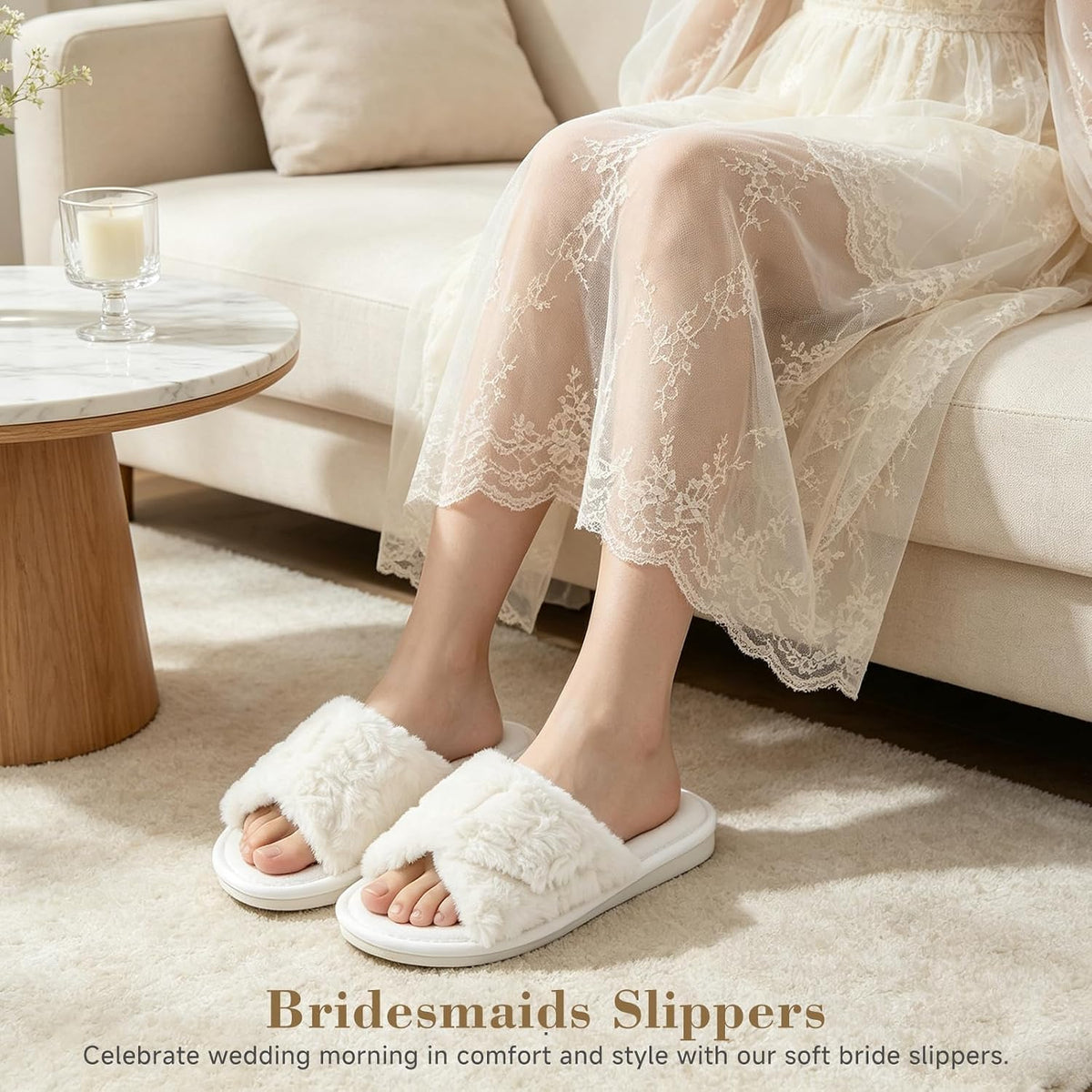 HUXMEYSON Slippers for Women, Open Toe Memory Foam House Shoes with Adjustable Strap, Cozy Faux Fur & Anti-Slip Indoor Outdoor TPR Soles