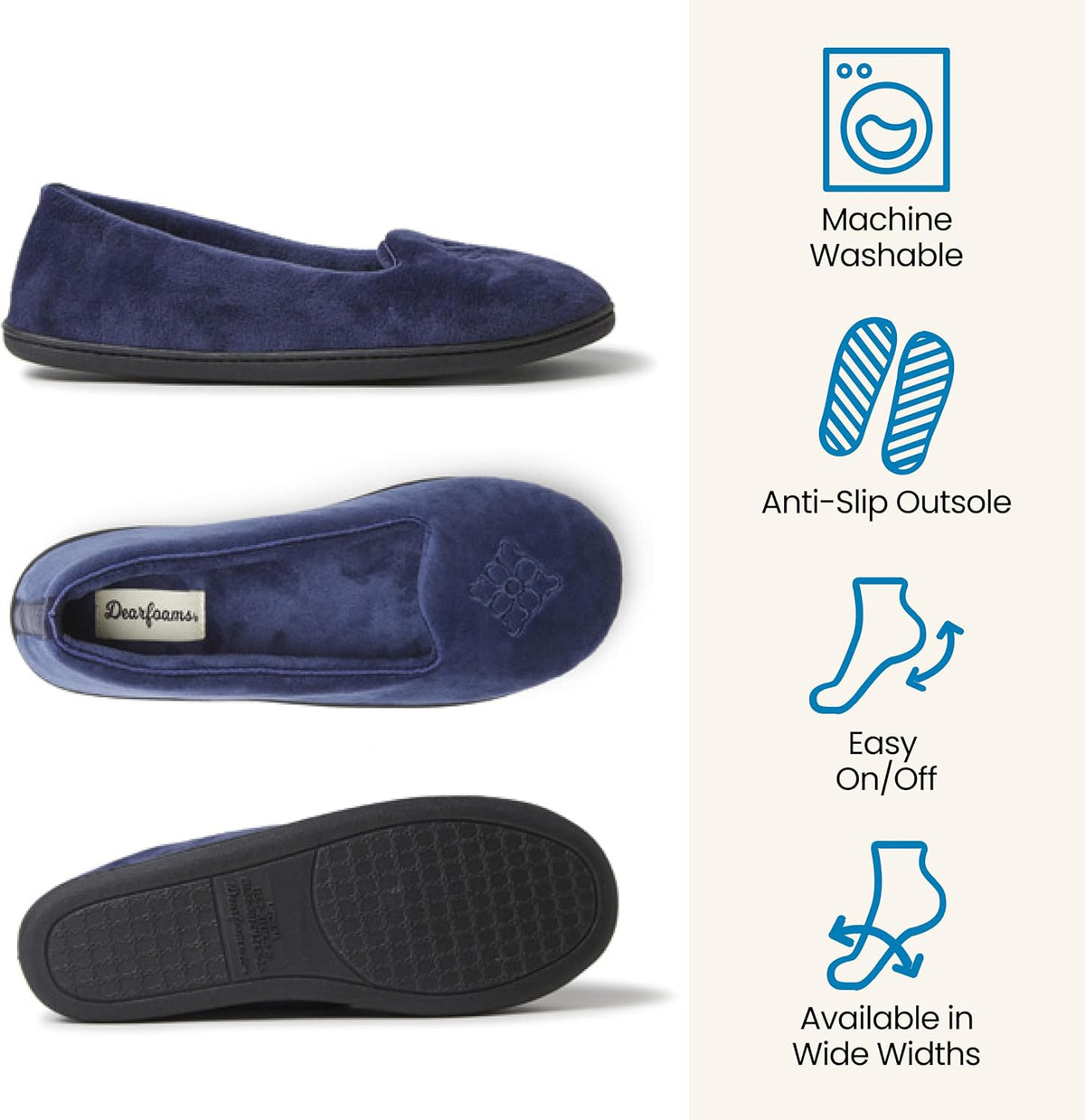 Dearfoams Women's Rebecca Soft Memory Foam Lightweight House Shoes Cozy Loafer with Warm Lining and Wide Widths Slipper