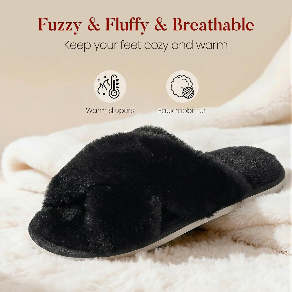 Ankis Womens Fuzzy Cozy Comfy Soft Slippers - 2Pair Fluffy Furry House Slippers Plush Home Ladies Gifts Memory Foam, Cross Band, Open Toe，Indoor/Door Bride Slipper Slides Wedding Ladies Shoes