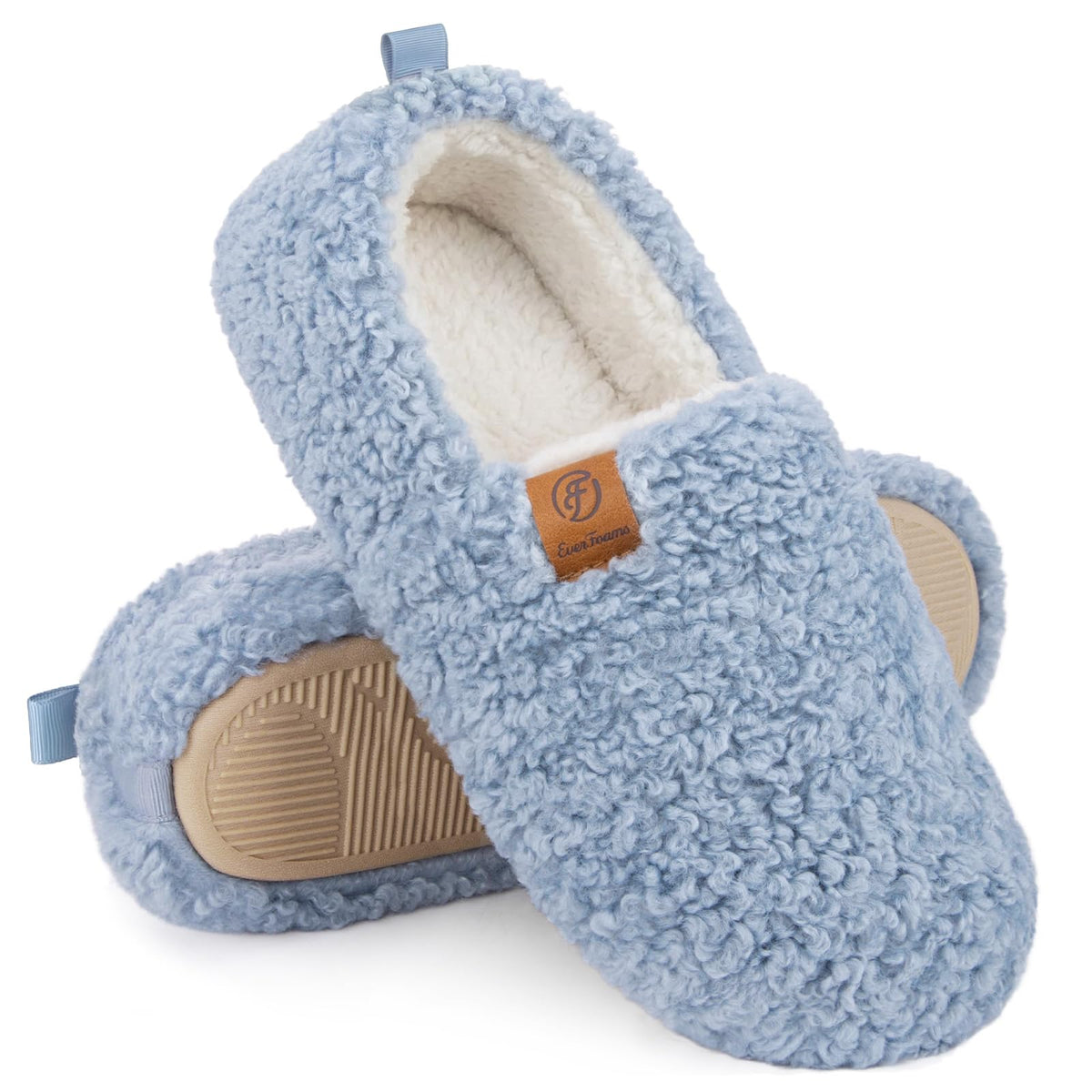 EverFoams Women’s Soft Curly Slippers Memory Foam Lightweight House Shoes