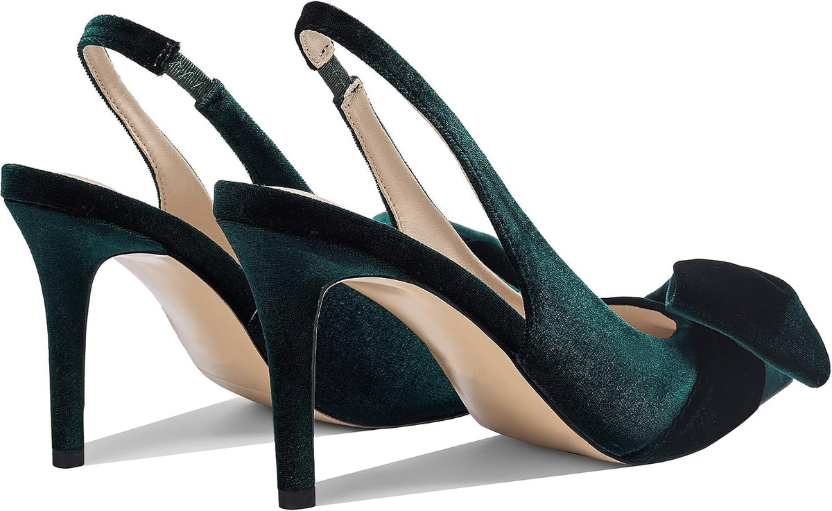 Women's Bow-Detail Slingback Pumps Pointed Toe Stiletto Heels