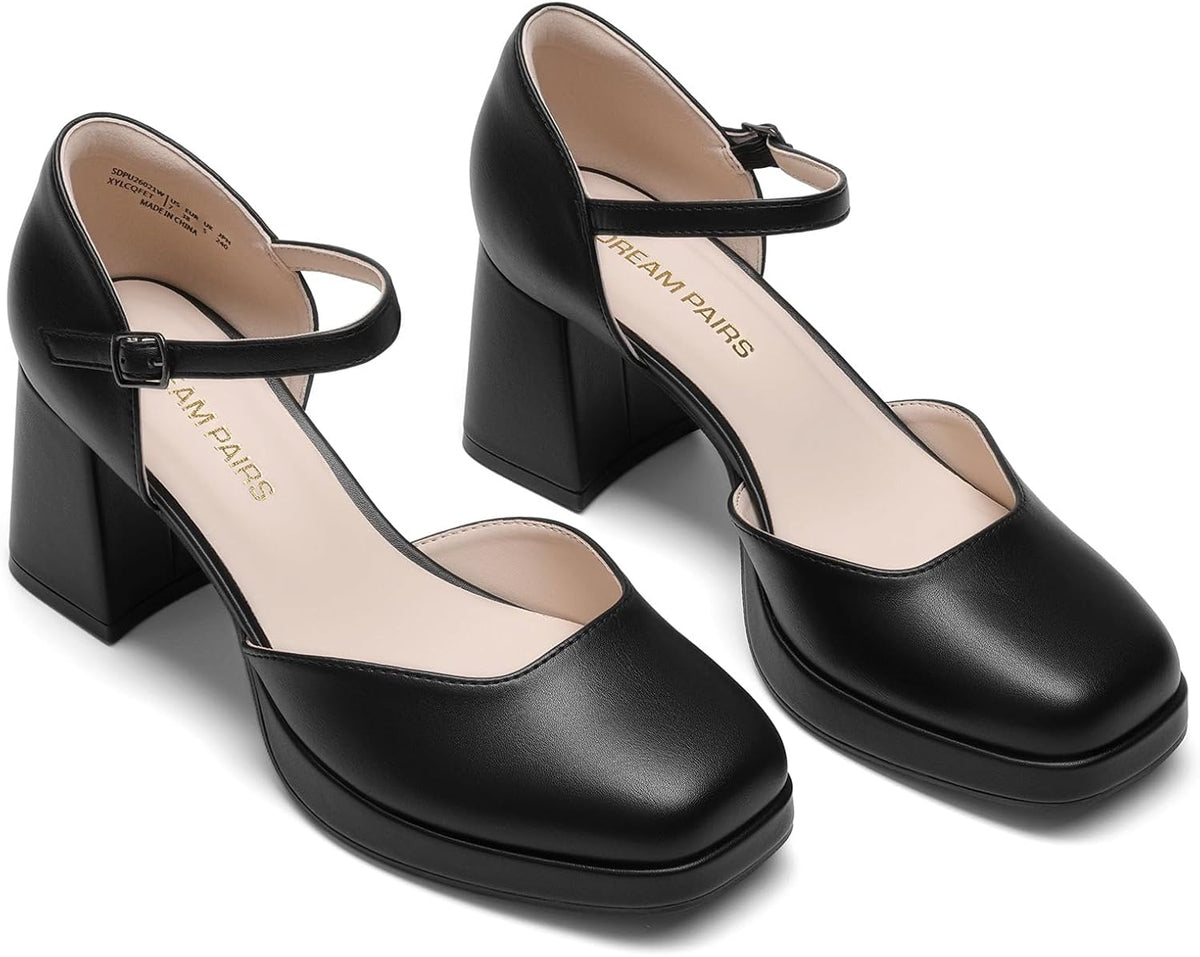 DREAM PAIRS Women's Chunky Platform Closed Toe Heels