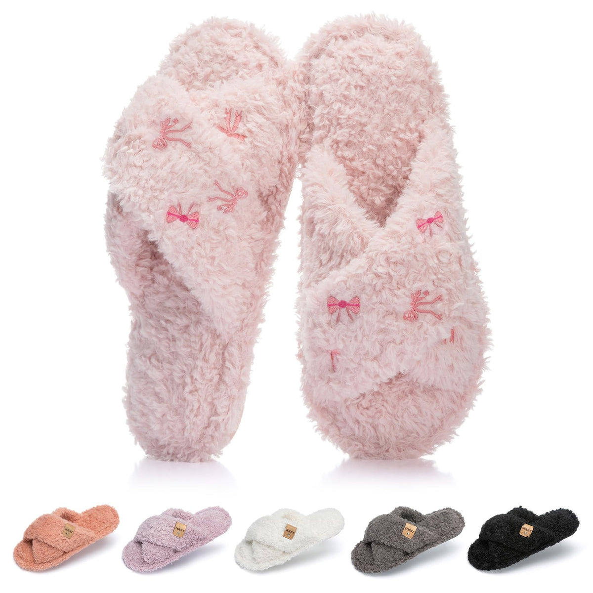 GOEWY Fuzzy Open Toe Slippers for Women Cozy Memory Foam House Shoes Indoor