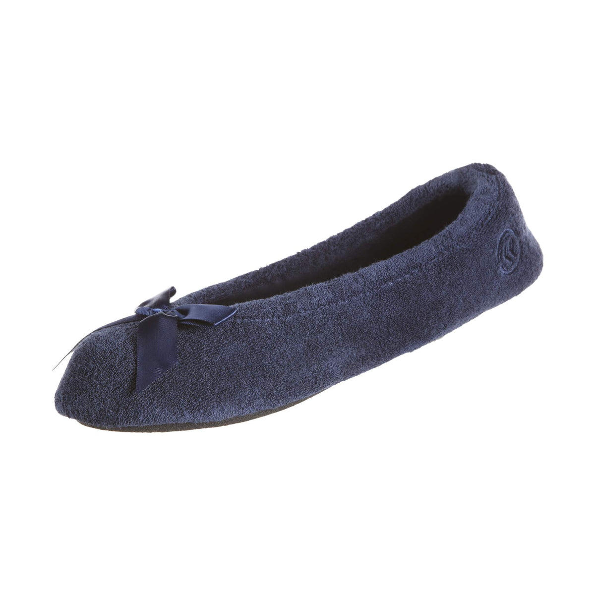 Isotoner Women’s Classic Terry Ballerina Slipper: Soft, Breathable, Terry Lined, Satin Bow, Secure Fit