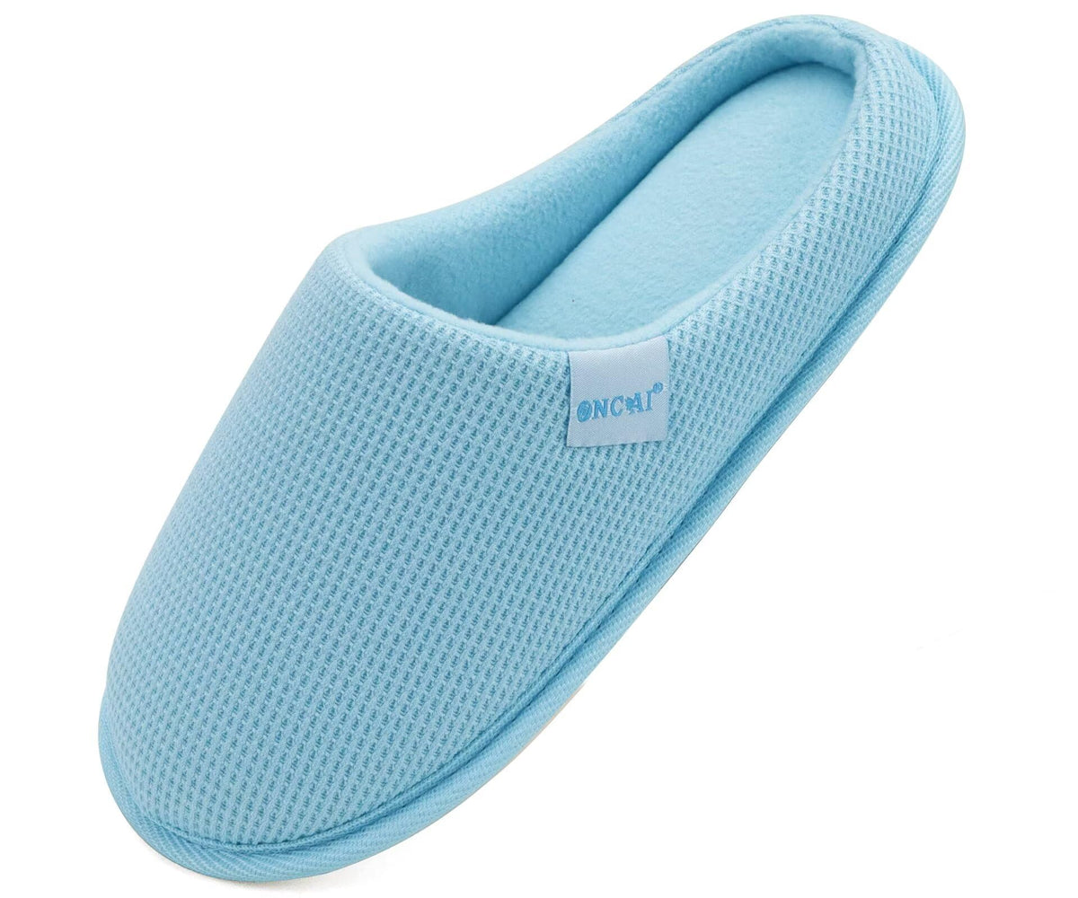 ONCAI Women's House Slippers, Cushion Memory Foam Waffle Upper Home Comfortable Warm Winter Cozy Soft Lightweight Indoor Best House Shoes Non-slip Rubber Sole US Size 5-11