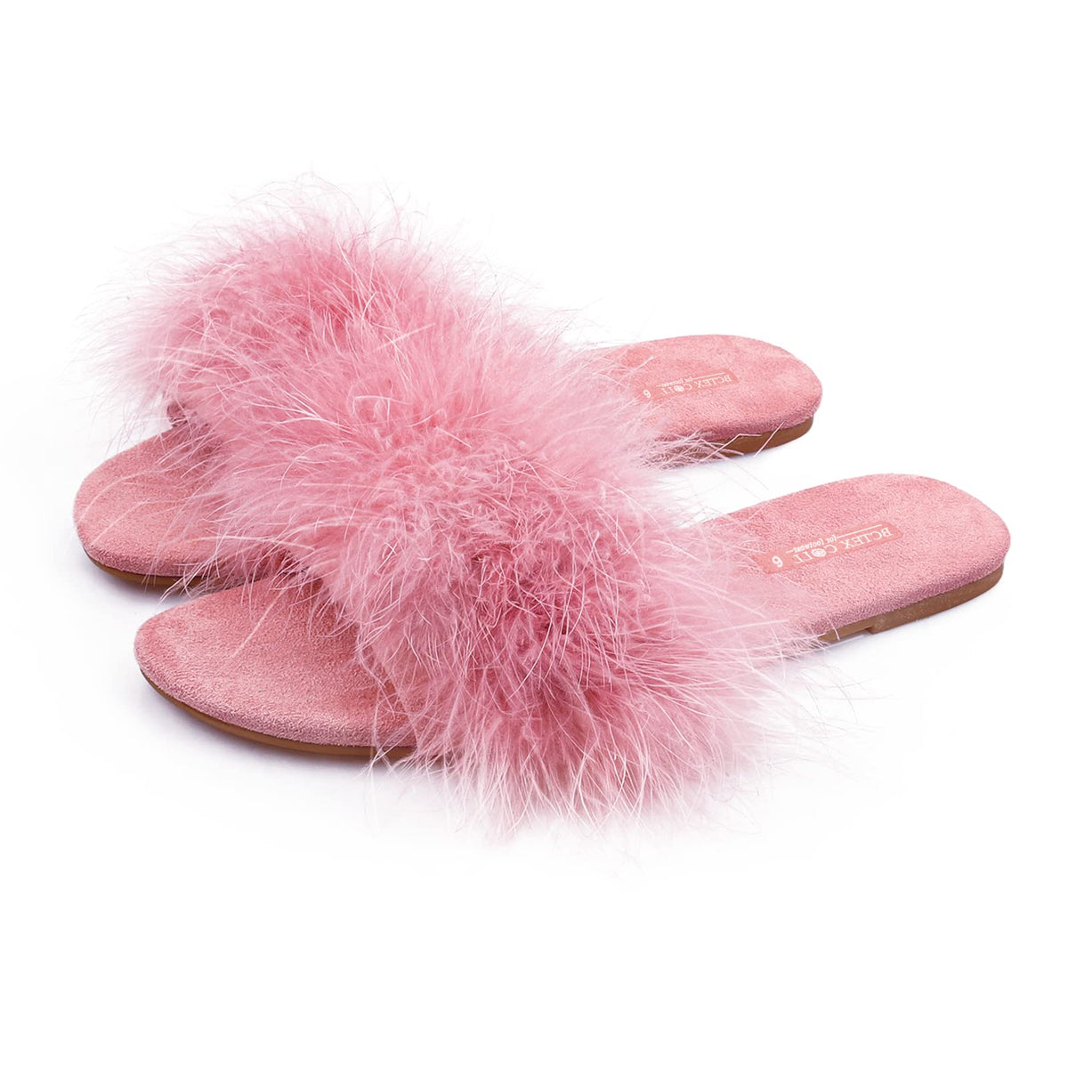 BCTEX COLL Women's Fuzzy Fluffy Open Toe Memory Foam Feather Slippers
