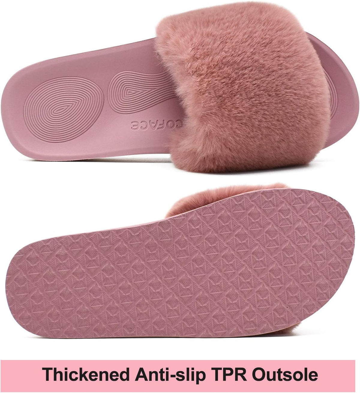 COFACE Womens Slippers with Arch Support Comfy Open Toe Fuzzy Woman House Shoes Plantar Fasciitis Orthotic Ladies Slippers Indoor