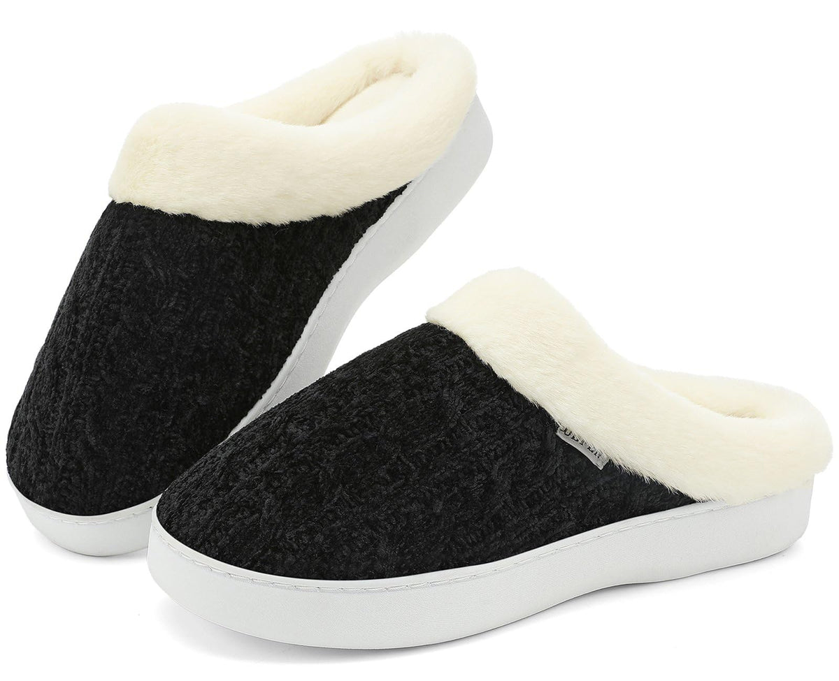 UBFEN Mens Womens Slippers Classic Plaid Winter Warm with Memory Foam Fluffy House Shoes Platform Indoor Bedroom