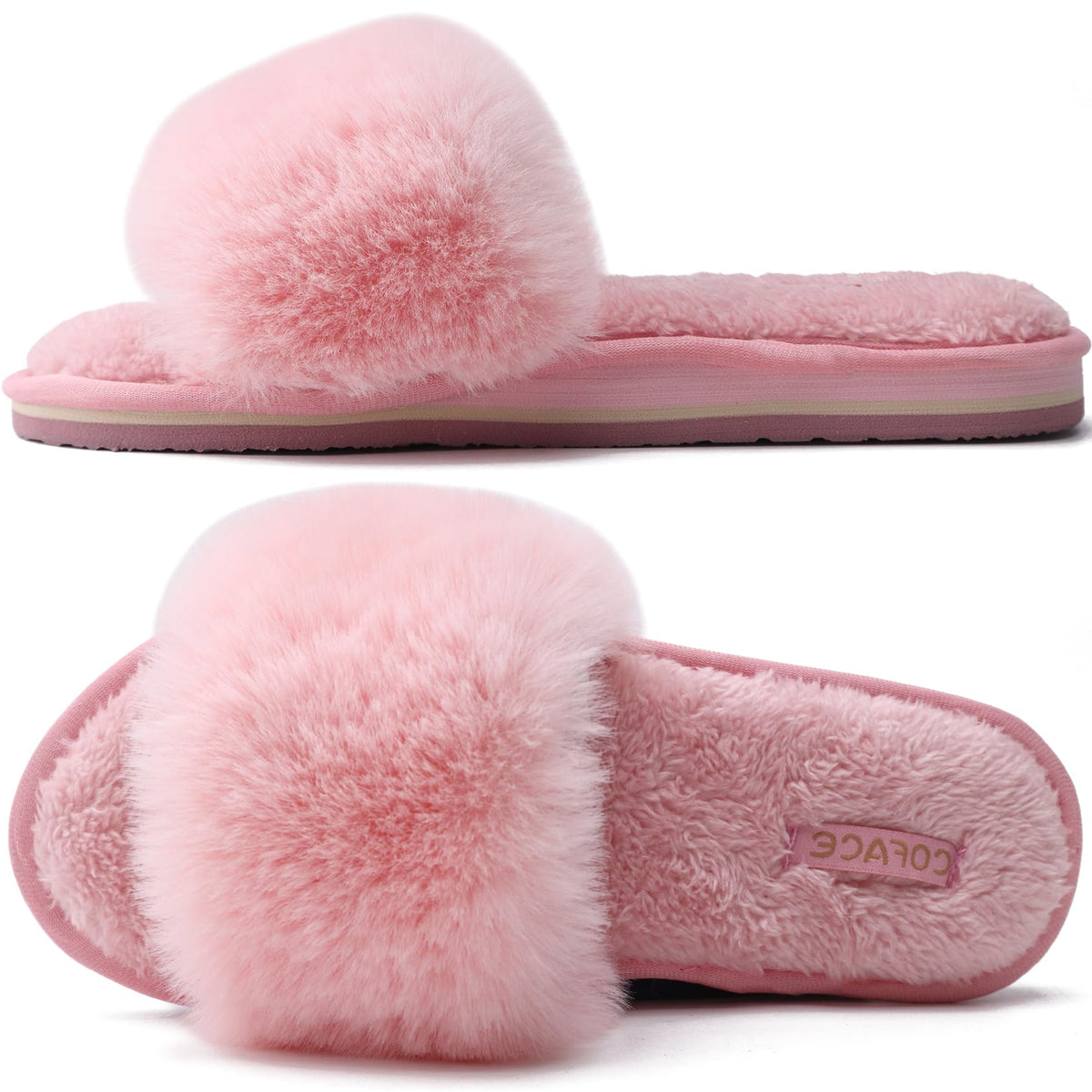 COFACE Womens Slippers with Arch Support Comfy Open Toe Fuzzy Woman House Shoes Plantar Fasciitis Orthotic Ladies Slippers Indoor