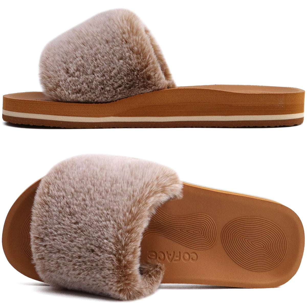 COFACE Womens Slippers with Arch Support Comfy Open Toe Fuzzy Woman House Shoes Plantar Fasciitis Orthotic Ladies Slippers Indoor