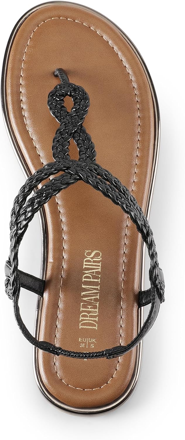 DREAM PAIRS Women's Flat T-Strap Dressy Sandals