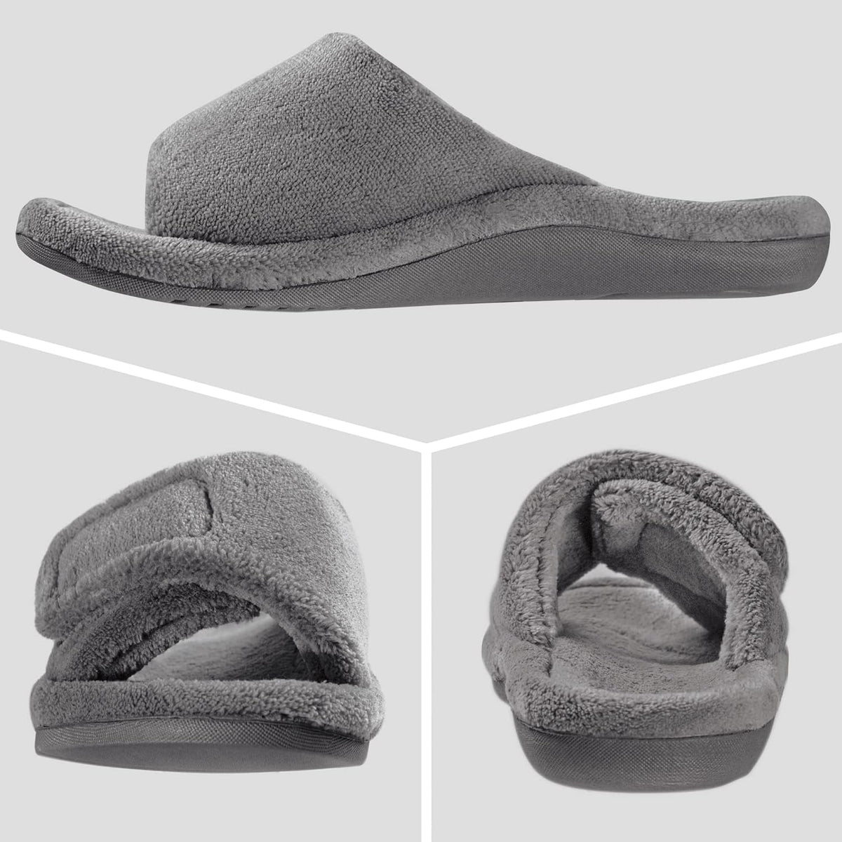 GRITHEIM Women's Orthotic Arch Support Slippers Fuzzy Adjustable Orthopedic Slippers for Plantar Fasciitis Furry Slide for Ladies