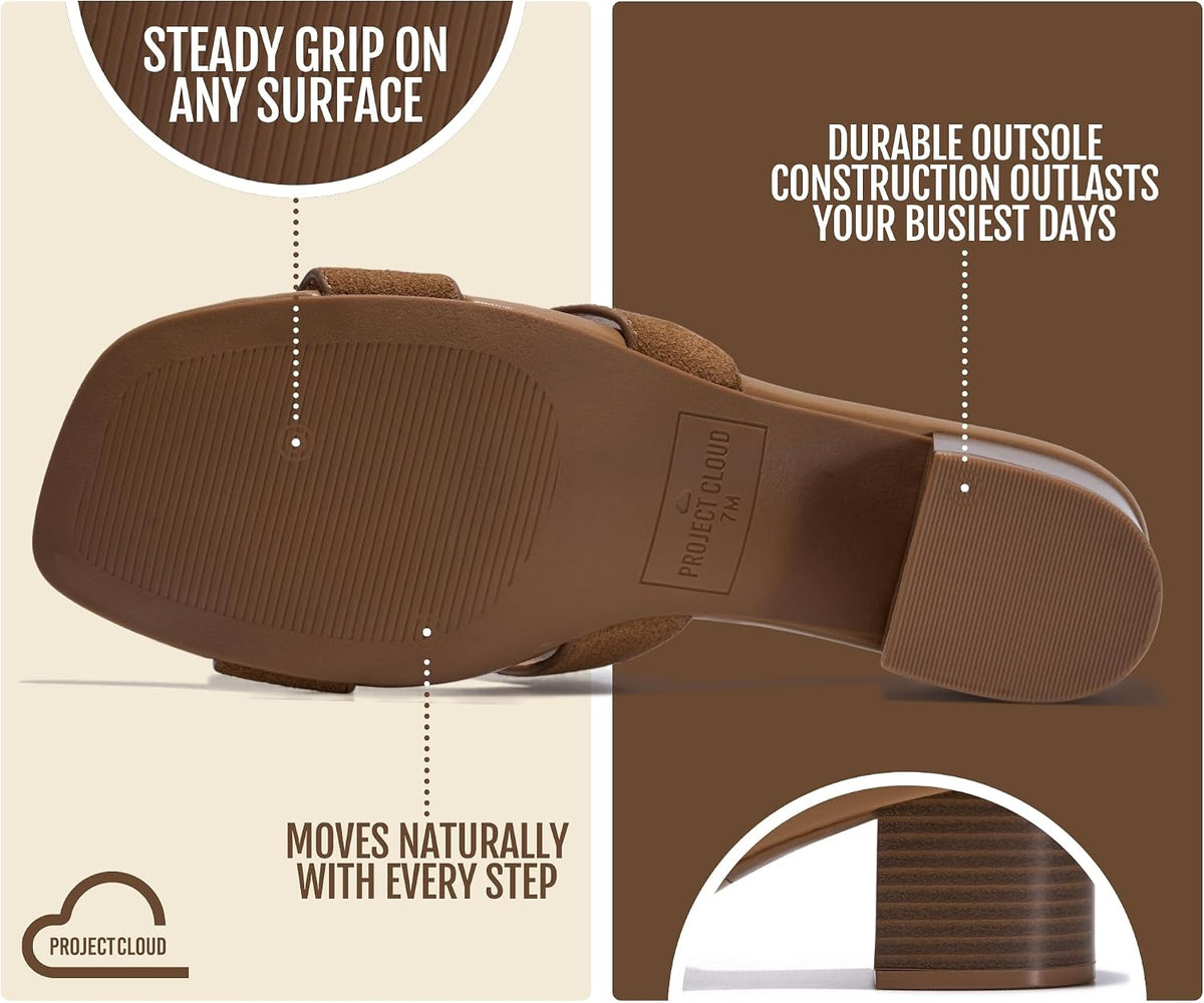 Project Cloud 100% Genuine Leather Block Heeled Sandals for Women(Opal)