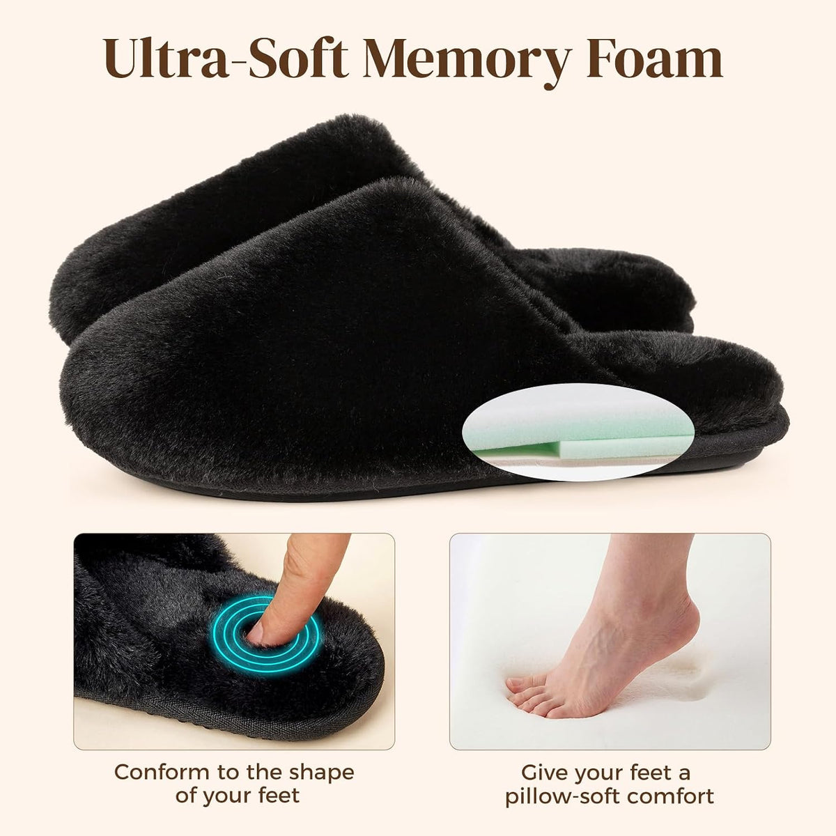Snug Leaves Women's Fuzzy Scuff Slippers Memory Foam Non-slip House Shoes