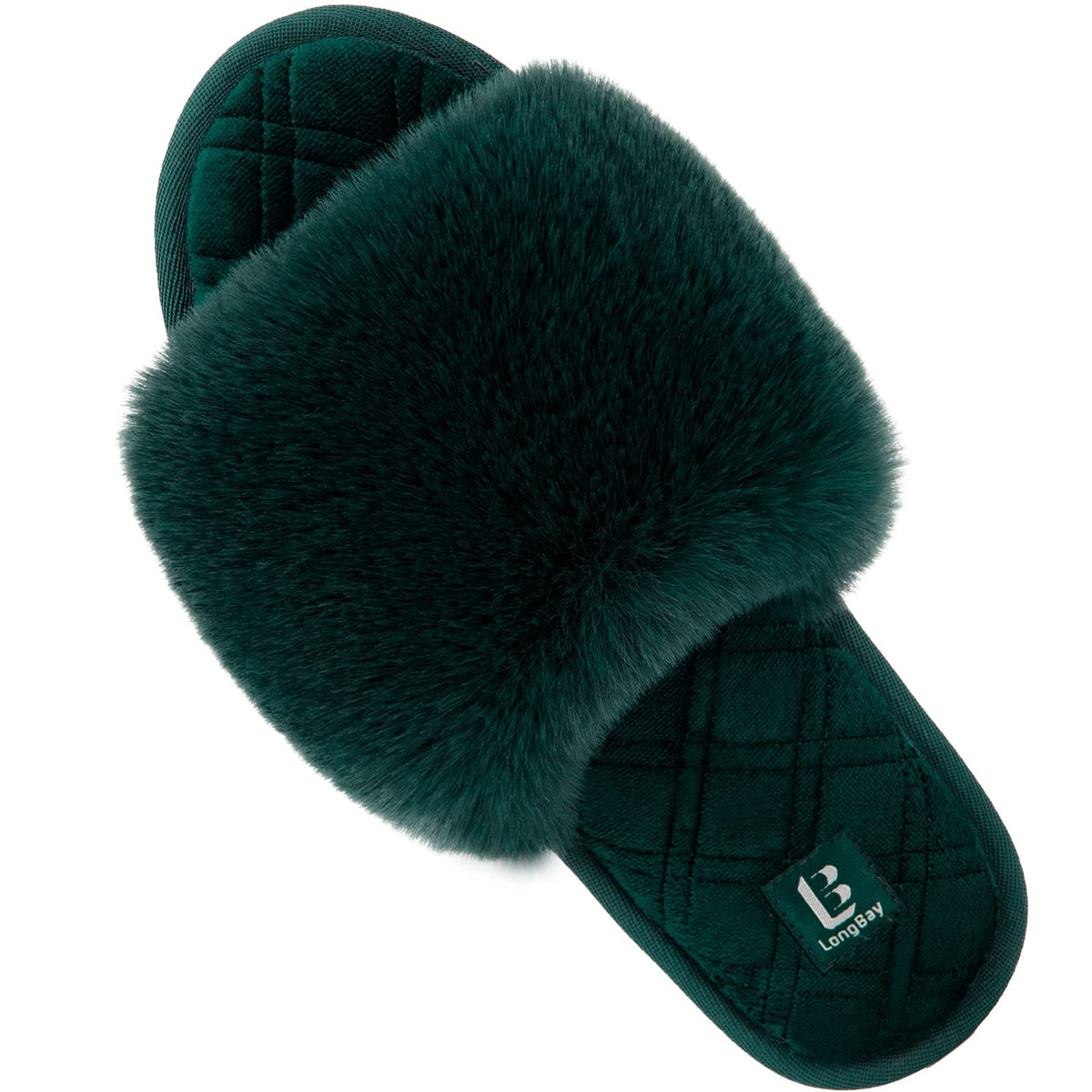 LongBay Women's Fuzzy Slippers Comfy Cloud Memory Foam House Shoes Home Open Toe Slides Indoor Outdoor