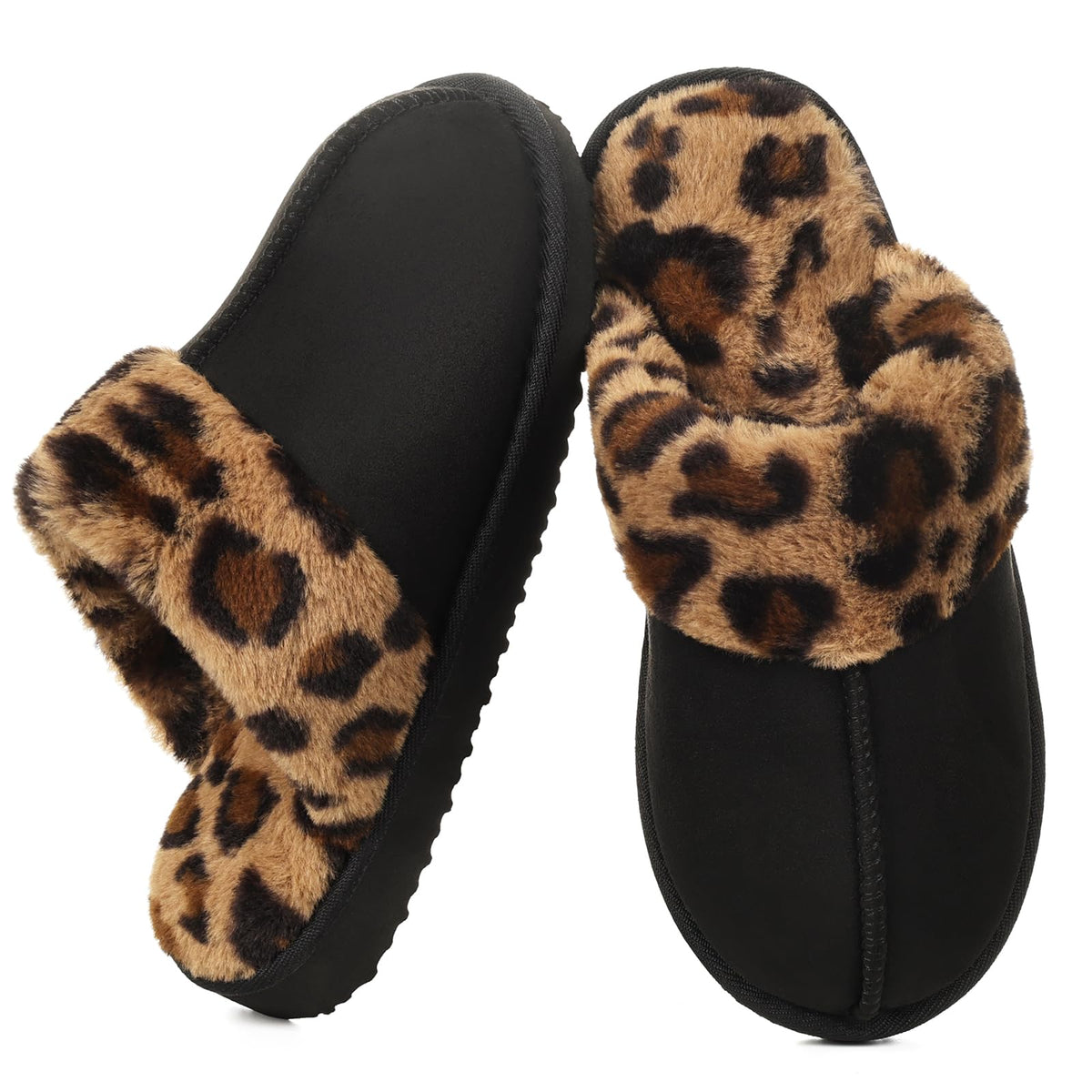 OOW Fuzzy Slippers for Women Cozy Faux Fur House Shoes Memory Foam Slippers