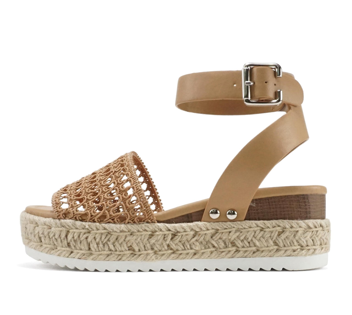 Soda Topic Open Toe Buckle Ankle Strap Espadrilles Flatform Wedge Casual Sandal
