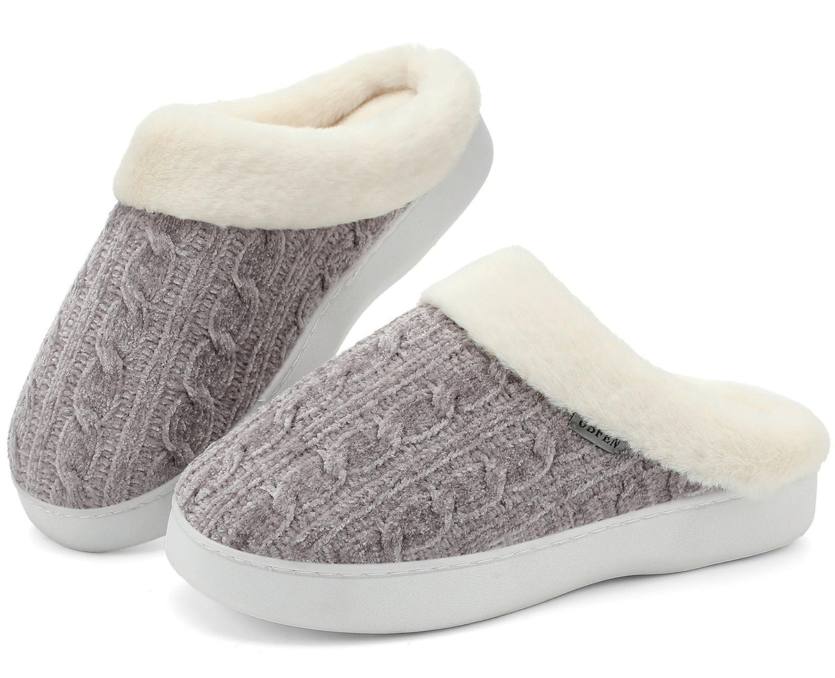 UBFEN Mens Womens Slippers Classic Plaid Winter Warm with Memory Foam Fluffy House Shoes Platform Indoor Bedroom