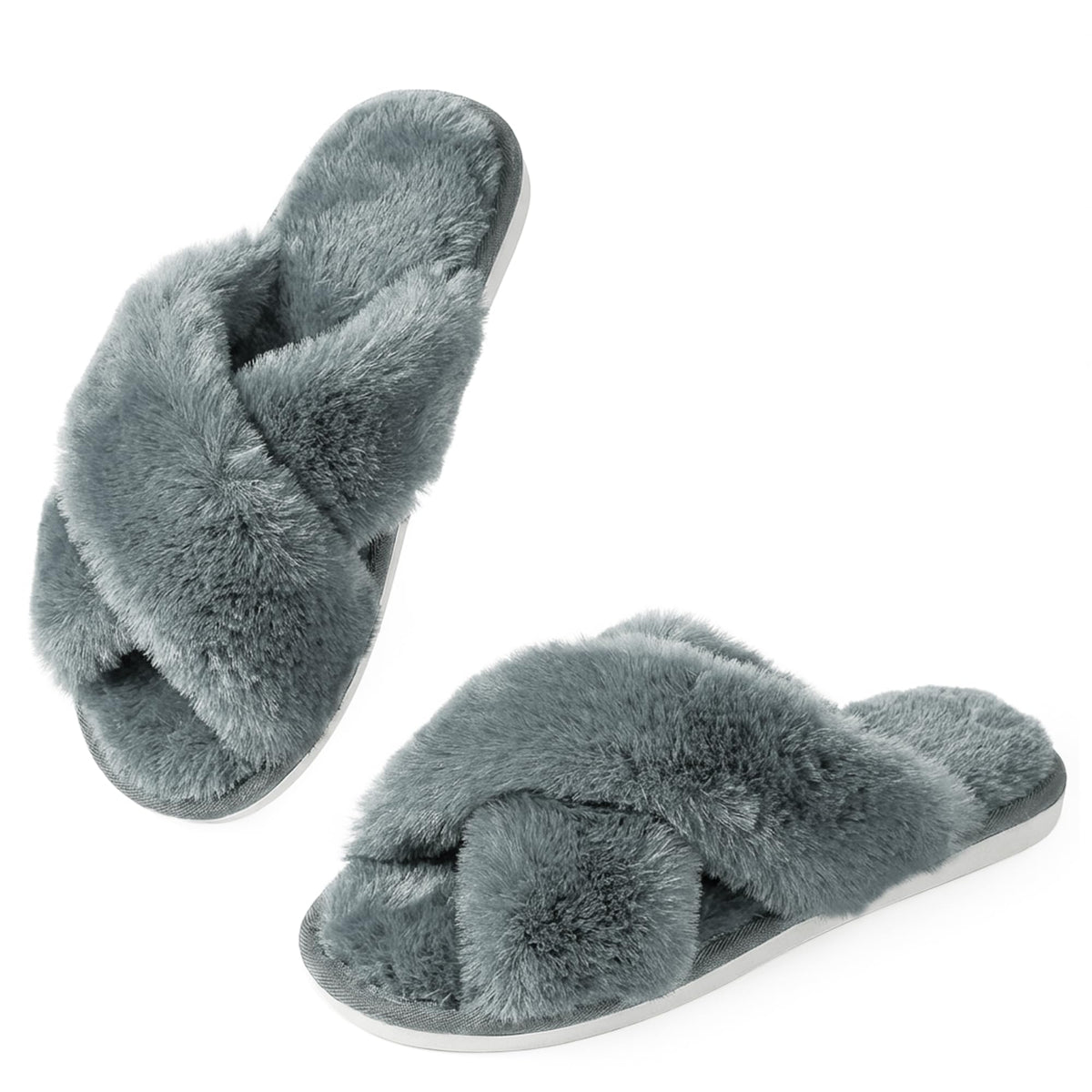 Ankis Memory Foam Fuzzy Slippers for Women,Open Toe House Shoes