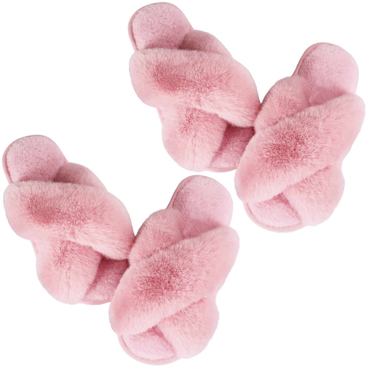 Ankis Womens Fuzzy Cozy Comfy Soft Slippers - 2Pair Fluffy Furry House Slippers Plush Home Ladies Gifts Memory Foam, Cross Band, Open Toe，Indoor/Door Bride Slipper Slides Wedding Ladies Shoes