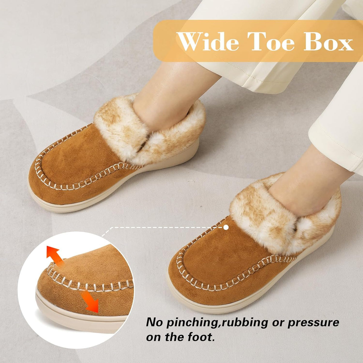LeIsfIt Women's Fuzzy Slippers Wide Toe Box Memory Foam House Shoes