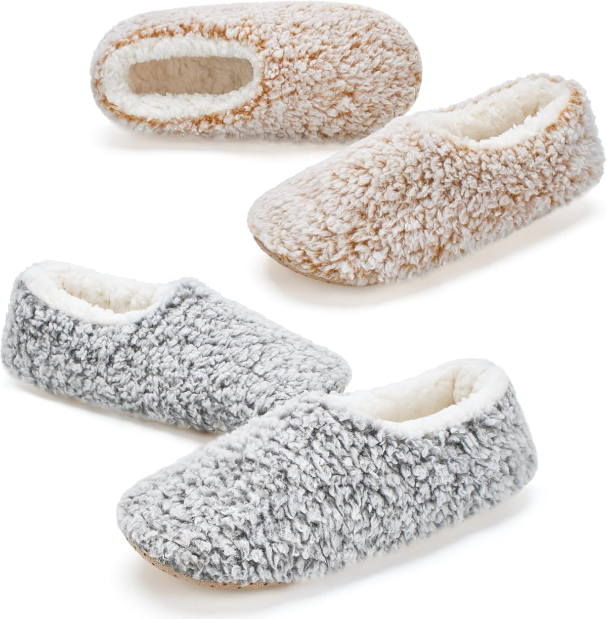 cosyone1997 Womens 2-Pair Fuzzy Slippers Indoor Non Slip Soft Sole