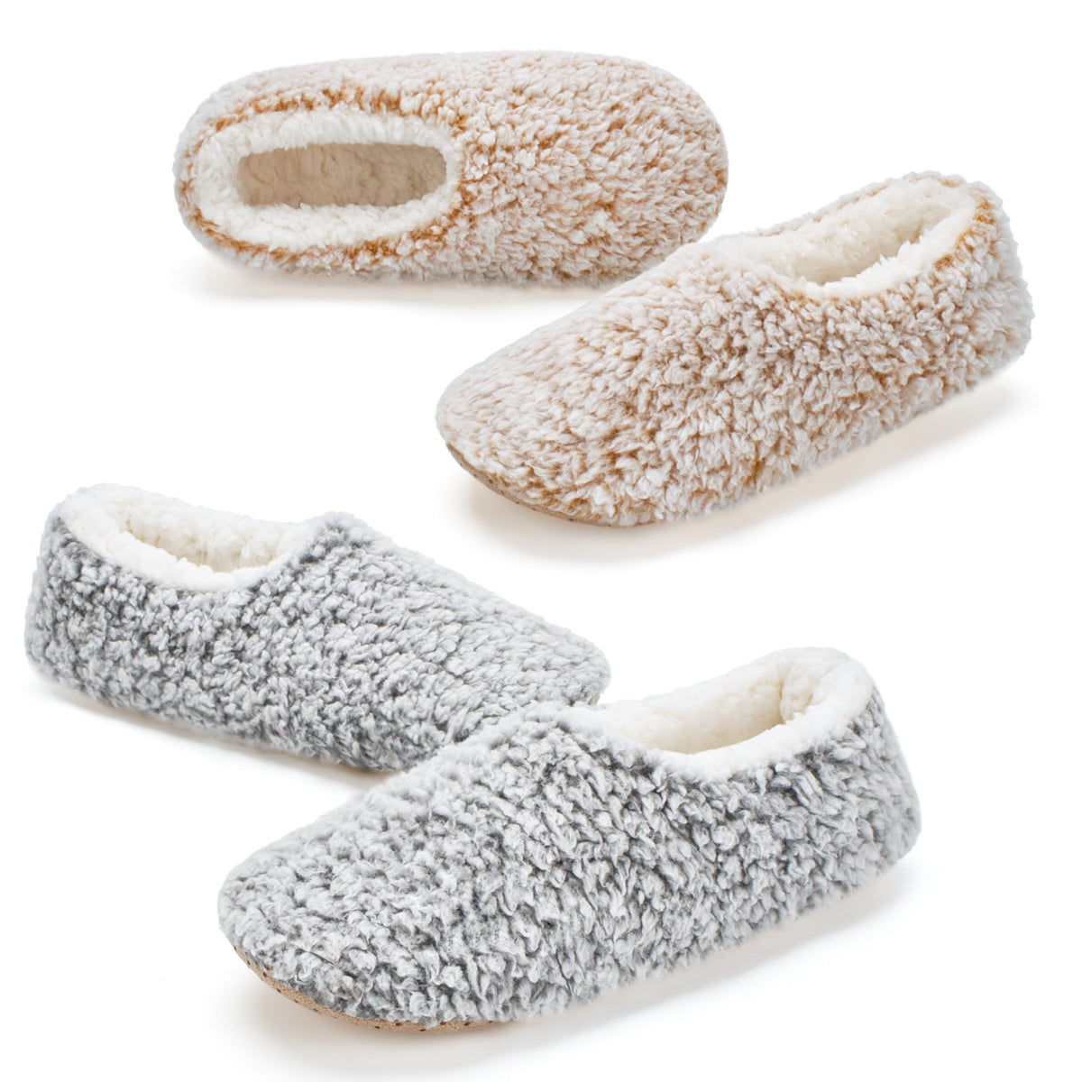 cosyone1997 Womens 2-Pair Fuzzy Slippers Indoor Non Slip Soft Sole